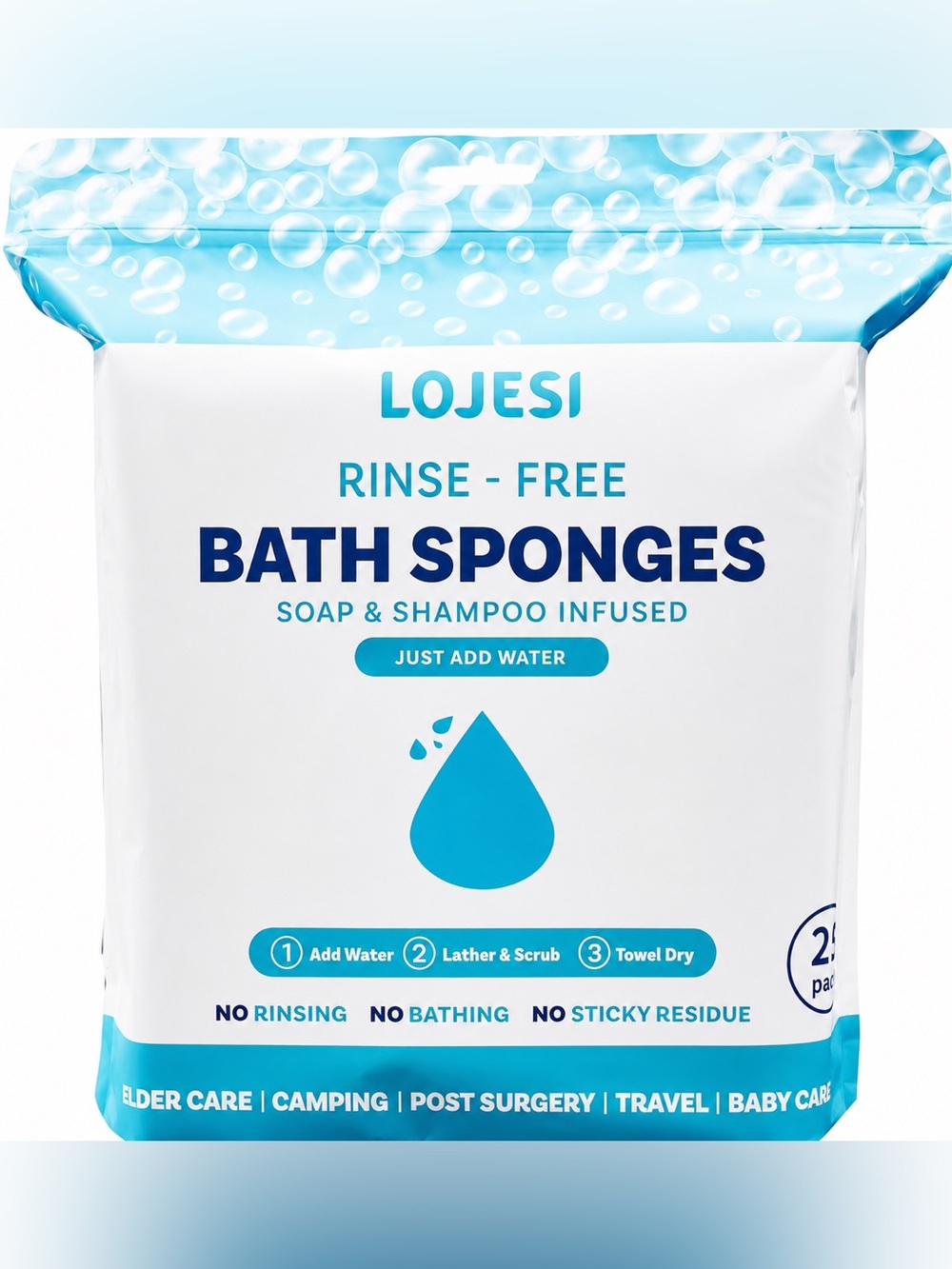 Rinse-Free Bath Sponges - Soap & Shampoo Infused